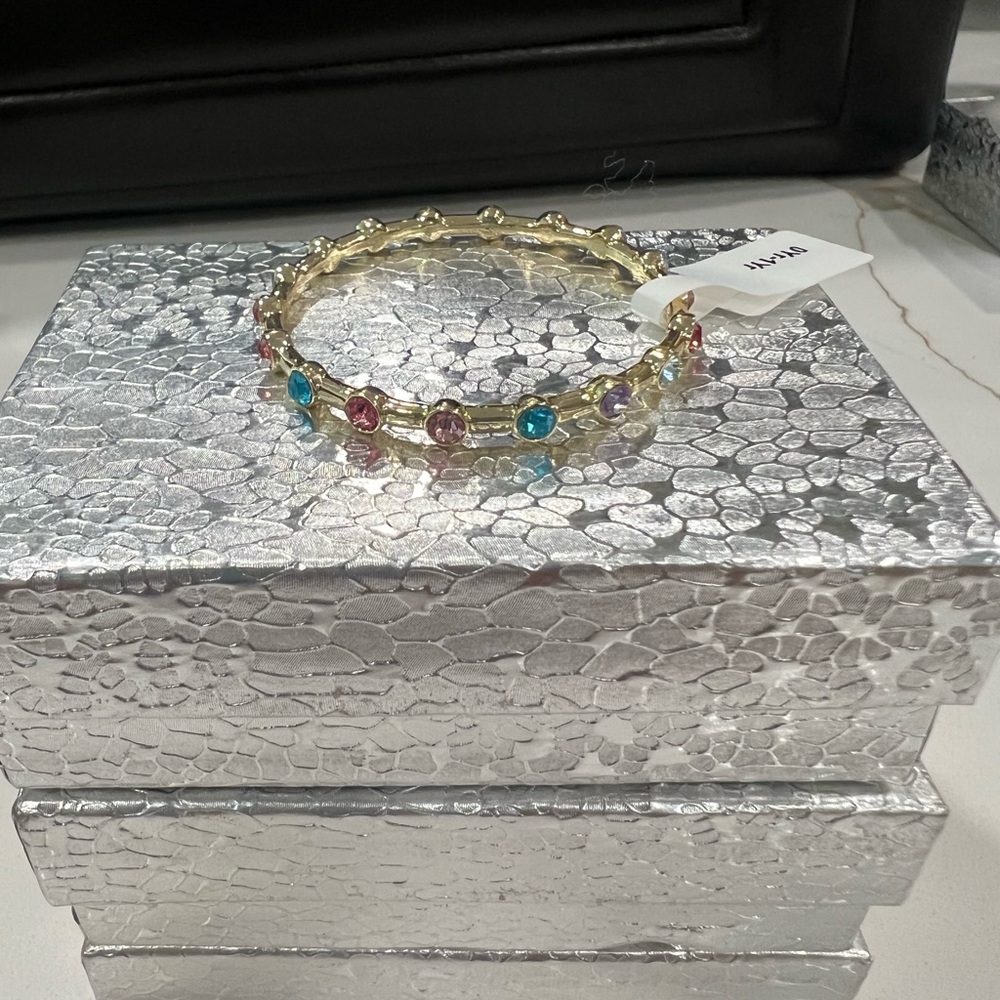 Gold-Tone Multi Gemstone Bangle Bracelet - Brand: